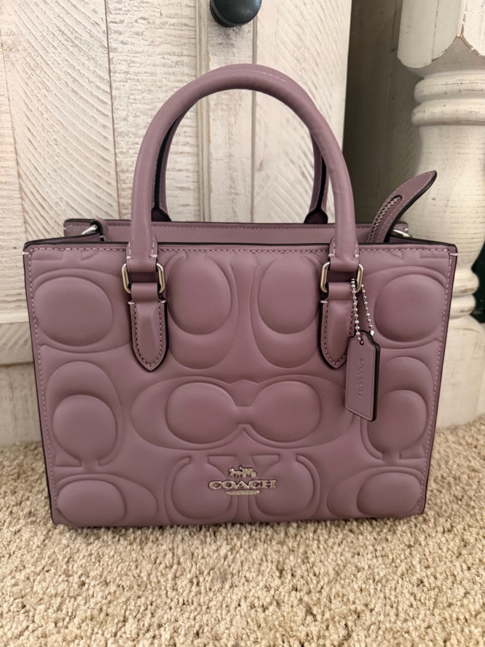COACH Lavender small Maggie tote in Signature Embossed Leather